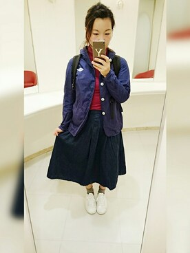 「アイテム（スカート、ブルー系）」を使った、uiさん（レディース・155cm）の秋コーディネート