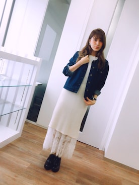 「Marblee（マー ブリー）のアイテム（ジャケット/アウター）」を使った、後藤夕貴さん（レディース・157cm）の秋コーディネート