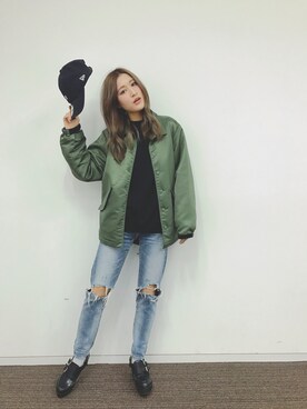 「チビロゴキャップ」｜後藤夕貴さん（レディース・157cm）の秋コーディネート
