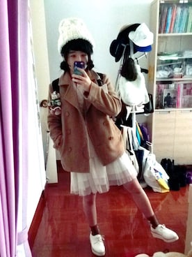 「WEGO（ウィゴー）のアイテム（ピーコート）」を使った、ヤーリンさん（レディース・159cm）の冬コーディネート