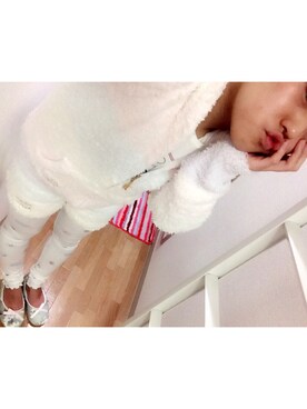 「gelato pique（ジェラートピケ）のmoco moco “ジェラート”　スリーボーダーパーカ（パーカー、ピンク系）」を使った、yukari❥❥さん（レディース・148cm）の冬コーディネート