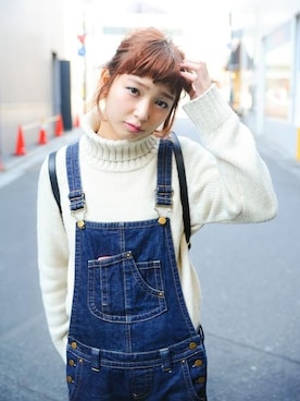 「アイテム（サロペット/オーバーオール）」を使った、浅井なつみさん（レディース・166cm・10代）の春コーディネート