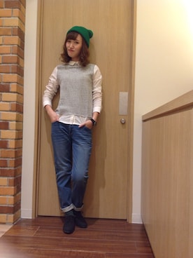 「襟付きトップス」｜「アイテム（ニットキャップ/ビーニー）」を使った、、さん（レディース・162cm）の秋コーディネート