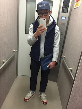 「KINASHI CYCLE（キナシサイクル）のアイテム（キャップ、ブルー系）」を使った、Masaaki-Uemuraさん（メンズ・165cm）の春コーディネート