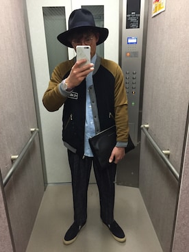 「GOLDEN GOOSE（ゴールデングース）のアイテム（ブルゾン、ブルー系）」を使った、Masaaki-Uemuraさん（メンズ・165cm）の春コーディネート