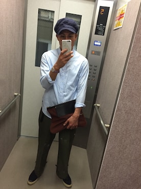 「COEUR（クール）のアイテム（キャスケット、ブルー系）」を使った、Masaaki-Uemuraさん（メンズ・165cm）の春コーディネート