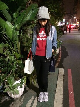 「LILY BROWN（リリーブラウン）のアイテム（ニットキャップ/ビーニー）」を使った、Mina Wuさん（レディース・161cm）の春コーディネート