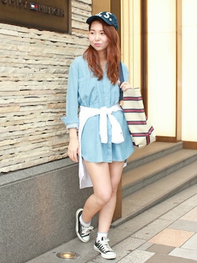 「アイテム（トートバッグ、その他）」を使った、Niniさん（レディース・163cm）の夏コーディネート