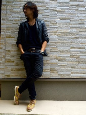 「5351 POUR LES HOMMES（ゴーサンゴーイチプールオム）のアイテム（テーラードジャケット）」を使った、HARAさん（メンズ・172cm）の秋コーディネート