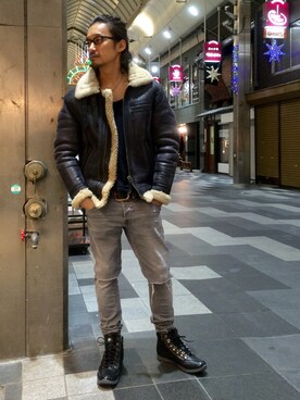 「no brand（ノーブランド）のアイテム（ジャケット/アウター）」を使った、HARAさん（メンズ・172cm）の冬コーディネート