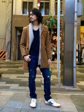 「アイテム（チェスターコート）」を使った、HARAさん（メンズ・172cm・30代）の冬コーディネート