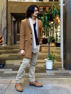 「アイテム（チェスターコート）」を使った、HARAさん（メンズ・172cm・30代）の冬コーディネート