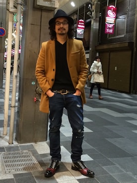 「アイテム（チェスターコート）」を使った、HARAさん（メンズ・172cm・30代）の冬コーディネート