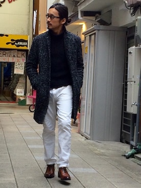 「アイテム（ステンカラーコート）」を使った、HARAさん（メンズ・172cm・30代）の冬コーディネート