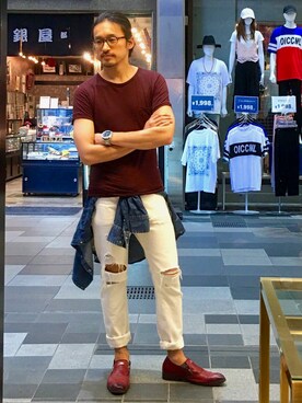 「H&M（エイチ・アンド・エム）のアイテム（デニムパンツ）」を使った、HARAさん（メンズ・172cm）の夏コーディネート
