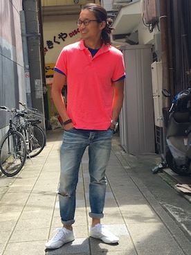 「H&M（エイチ・アンド・エム）のアイテム（デニムパンツ）」を使った、HARAさん（メンズ・172cm）の夏コーディネート