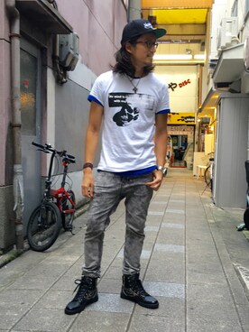 「H&M（エイチ・アンド・エム）のアイテム（デニムパンツ）」を使った、HARAさん（メンズ・172cm）の夏コーディネート