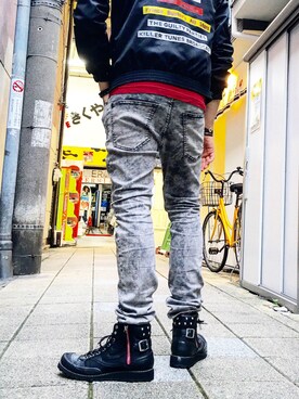 「H&M（エイチ・アンド・エム）のアイテム（デニムパンツ）」を使った、HARAさん（メンズ・172cm）の秋コーディネート