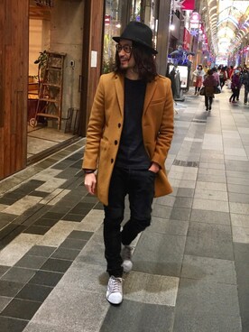 「コート」｜「H&M（エイチ・アンド・エム）のアイテム」を使った、HARAさん（メンズ・172cm）の冬コーディネート
