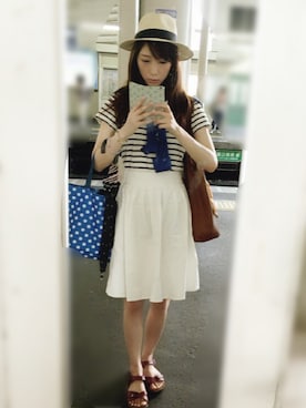 「Aラインスカート」｜「アイテム（帽子）」を使った、mimiusaさん（レディース・167cm）の夏コーディネート