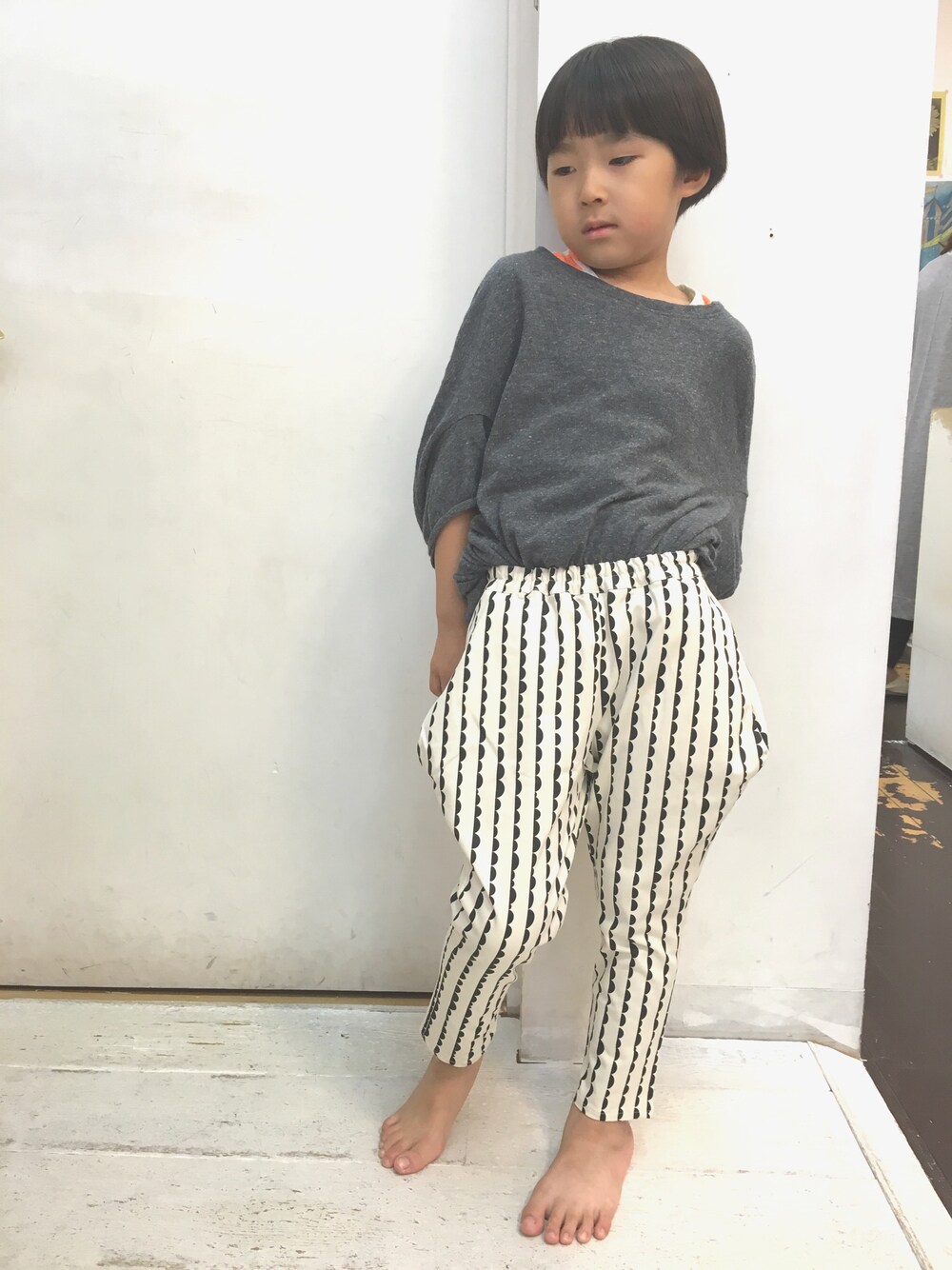 「秋のコーデ、シンプルコーデ、男の子コーデ、おとこのこ、folkmade」｜「folkmadeのアイテム（その他パンツ、ホワイト系）」を使った、サキさん（キッズ・110cm）の秋コーディネートの1枚目の写真