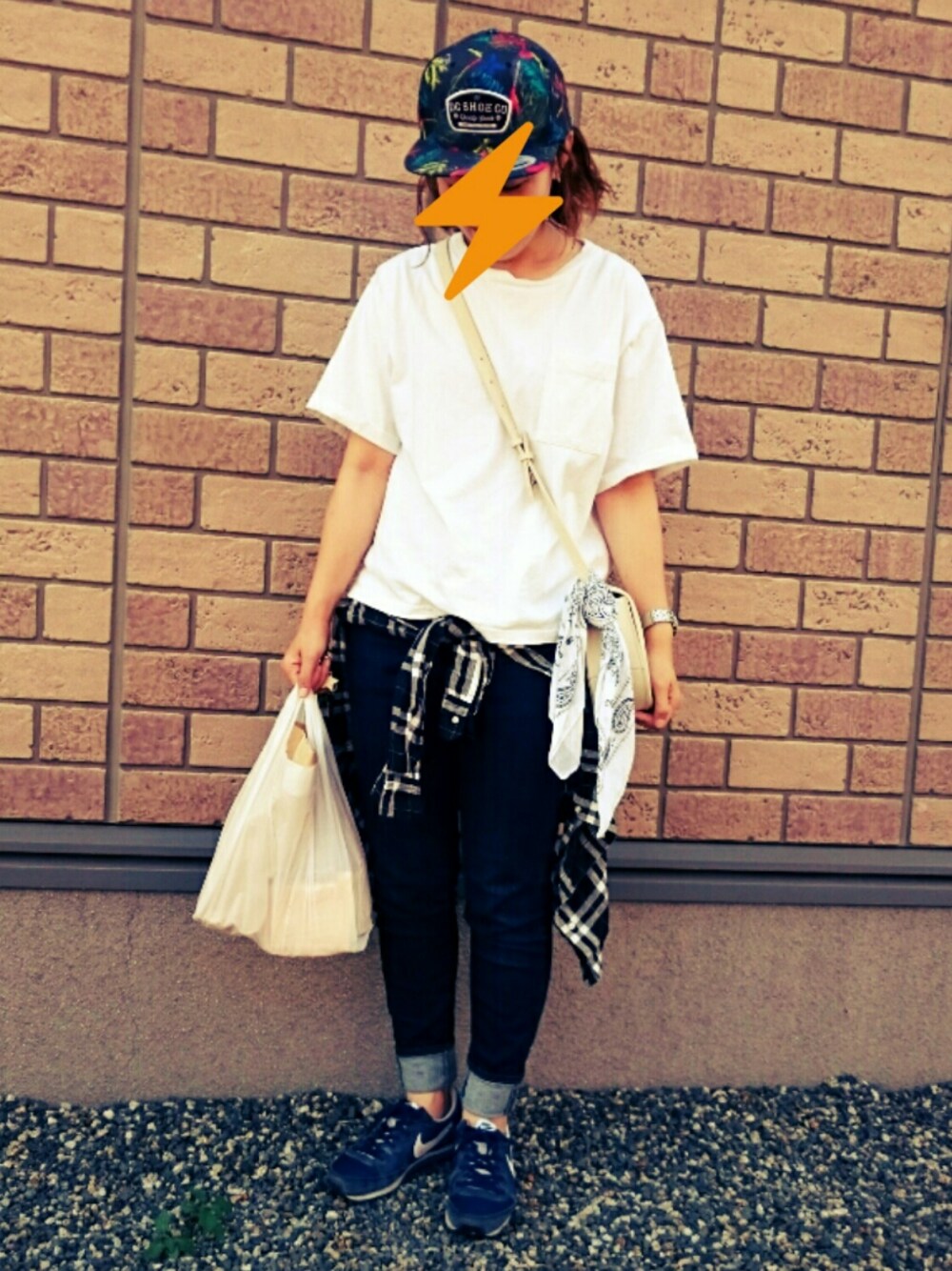 「シンプルコーデ、夏コーデ、niko and ...、NIKE、キャップ、デニム」｜「niko and...のUSA COEビッグTシャツ【niko and...】（Tシャツ/カットソー、ホワイト系）」を使った、t.S A Y A* さん（レディース・160cm）の夏コーディネートの1枚目の写真