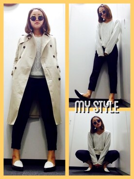 「ストライプパンツ」｜「アイテム（トレンチコート）」を使った、ゆかりさん（レディース・160cm）の春コーディネート
