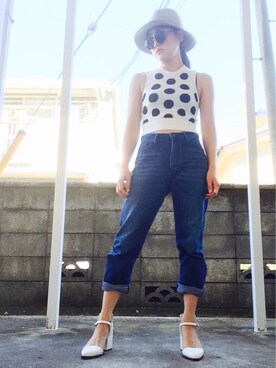 「Ameri（アメリ）のアイテム（ハット）」を使った、ゆかりさん（レディース・160cm）の夏コーディネート