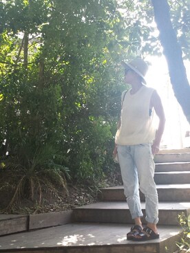 「Ameri（アメリ）のアイテム（ハット）」を使った、ゆかりさん（レディース・160cm）の夏コーディネート