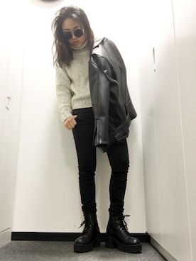 「ライタースジャケット」｜「アイテム（その他）」を使った、ゆかりさん（レディース・160cm）の冬コーディネート