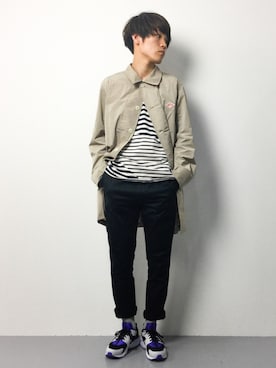 「BEAMS（ビームス）のアイテム（ステンカラーコート）」を使った、ryoさん（メンズ・178cm）の春コーディネート
