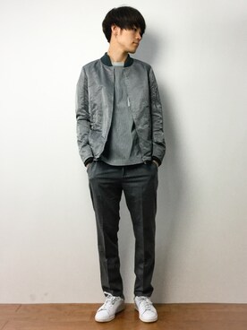 「OURET（オーレット）のアイテム（MA-1）」を使った、ryoさん（メンズ・178cm）の春コーディネート