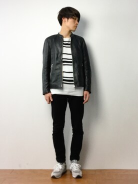 「STUDIOUS（ステュディオス）のアイテム（ライダースジャケット）」を使った、ryoさん（メンズ・178cm）の春コーディネート