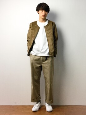 「アイテム（ノーカラージャケット、イエロー系）」を使った、ryoさん（メンズ・178cm）の春コーディネート