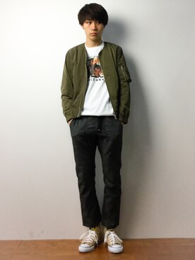「417 EDIFICE（フォーワンセブンエディフィス）のアイテム（MA-1）」を使った、ryoさん（メンズ・178cm）の春コーディネート