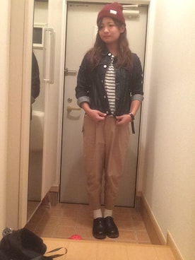 「学校」｜「アイテム（デニムジャケット）」を使った、ぺぇたんさん（レディース・163cm）の秋コーディネート