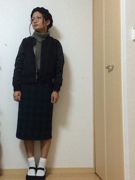 「学校」｜「アイテム（ブルゾン）」を使った、ぺぇたんさん（レディース・163cm）の秋コーディネート