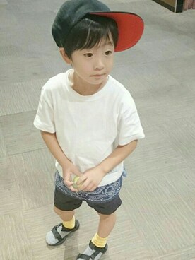 「abcd（ナシ）のアイテム（キャップ）」を使った、souさん（キッズ・110cm）の夏コーディネート