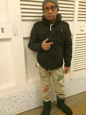 「RRL（ダブル アール エル）のアイテム（パンツ）」を使った、中野英雄さん（メンズ・170cm）の冬コーディネート