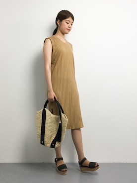 「cache cache（カシュ カシュ）のアイテム（かごバッグ）」を使った、ちゅんさん（レディース・163cm）の夏コーディネート