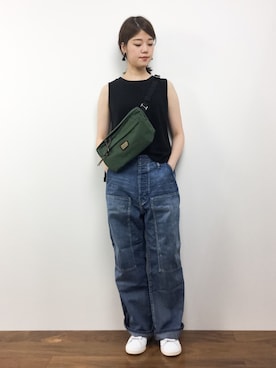 「M.deux（エムドゥ）のワイドリブタンクトップ（Tシャツ/カットソー）」を使った、ちゅんさん（レディース・163cm）の夏コーディネート