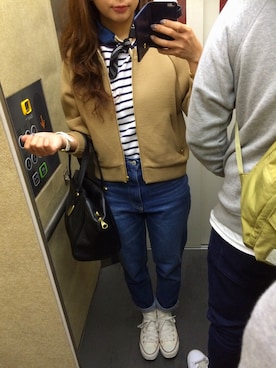 「ボーイフレンドデニム」｜「アイテム（ブルゾン）」を使った、terashi---さん（レディース・161cm）の冬コーディネート