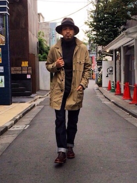 「schott（ショット）のアイテム（ステンカラーコート）」を使った、yamazakiさん（メンズ・170cm）の秋コーディネート