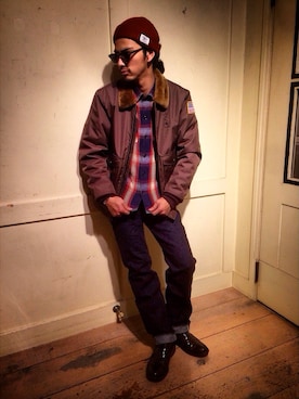 「アイテム（ミリタリージャケット、ブラウン系）」を使った、yamazakiさん（メンズ・170cm）の冬コーディネート