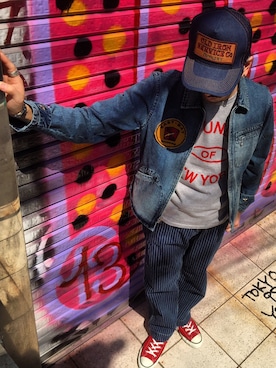 「schott（ショット）のアイテム（キャップ）」を使った、yamazakiさん（メンズ・170cm）の春コーディネート