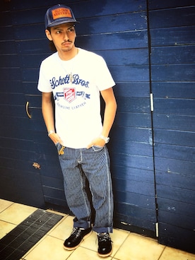 「schott（ショット）のアイテム（キャップ）」を使った、yamazakiさん（メンズ・170cm）の春コーディネート