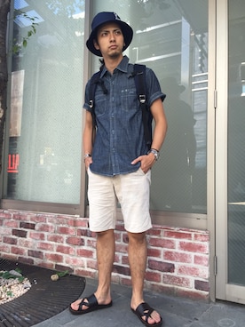 「schott（ショット）のアイテム（帽子）」を使った、yamazakiさん（メンズ・170cm）の夏コーディネート