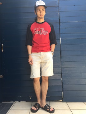 「schott（ショット）のアイテム（キャップ）」を使った、yamazakiさん（メンズ・170cm）の夏コーディネート