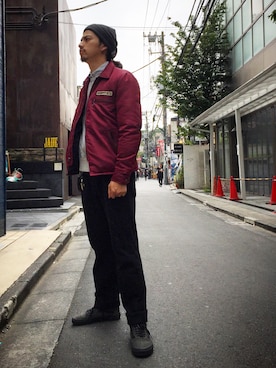 「schott（ショット）のアイテム（帽子）」を使った、yamazakiさん（メンズ・170cm）の秋コーディネート