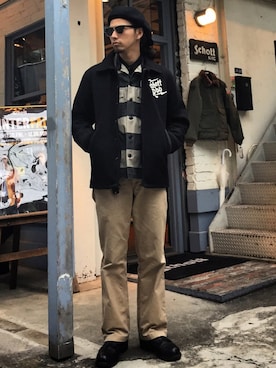 「コート」｜「アイテム（スタジャン）」を使った、yamazakiさん（メンズ・170cm）の秋コーディネート